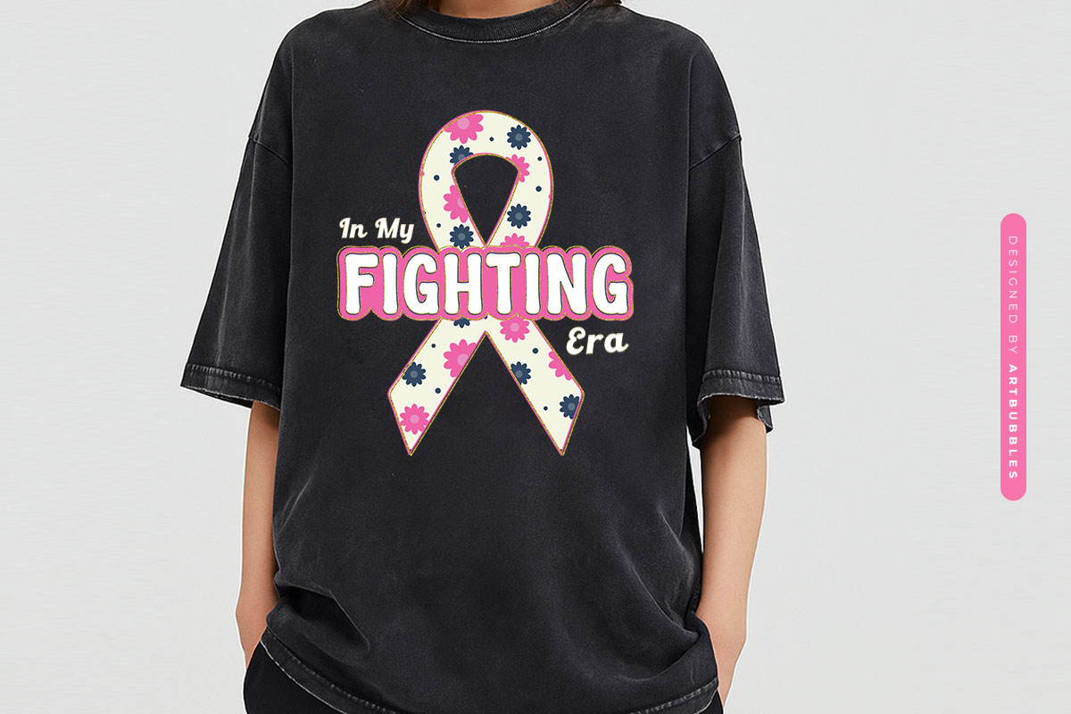 In My Fighting Era - Breast Cancer Ribbon Sublimation Tshirt Mockup Image.jpg
