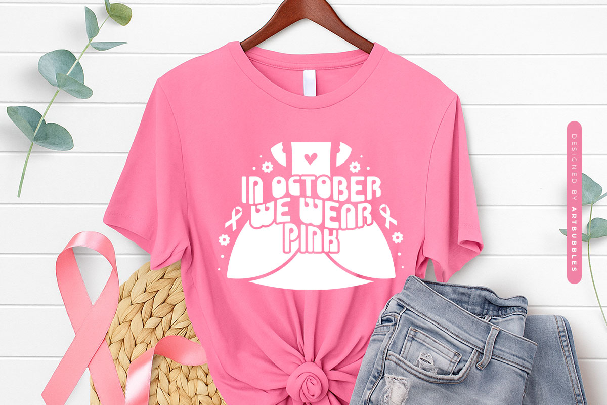 In October We Wear Pink - Breast Cancer Retro SVG Tshirt Mockup Image.jpg