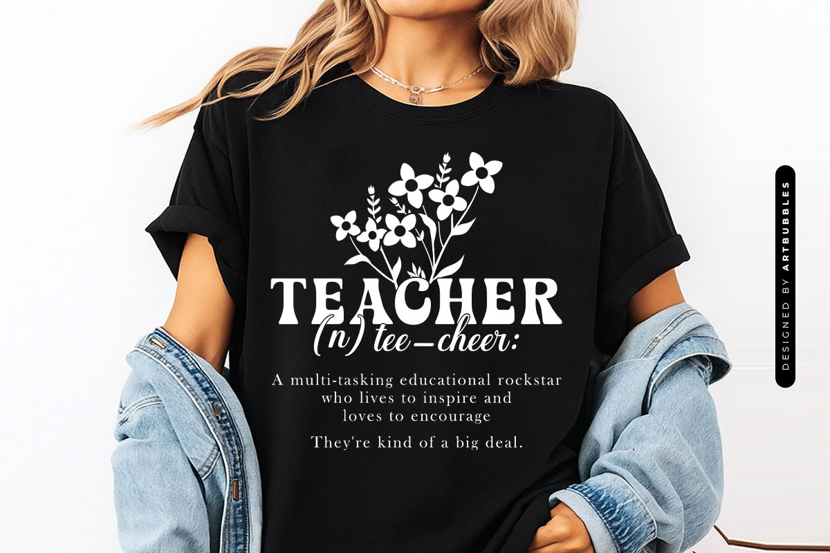 Floral Retro Teacher Definition SVG Shirt Mockup Image.jpg