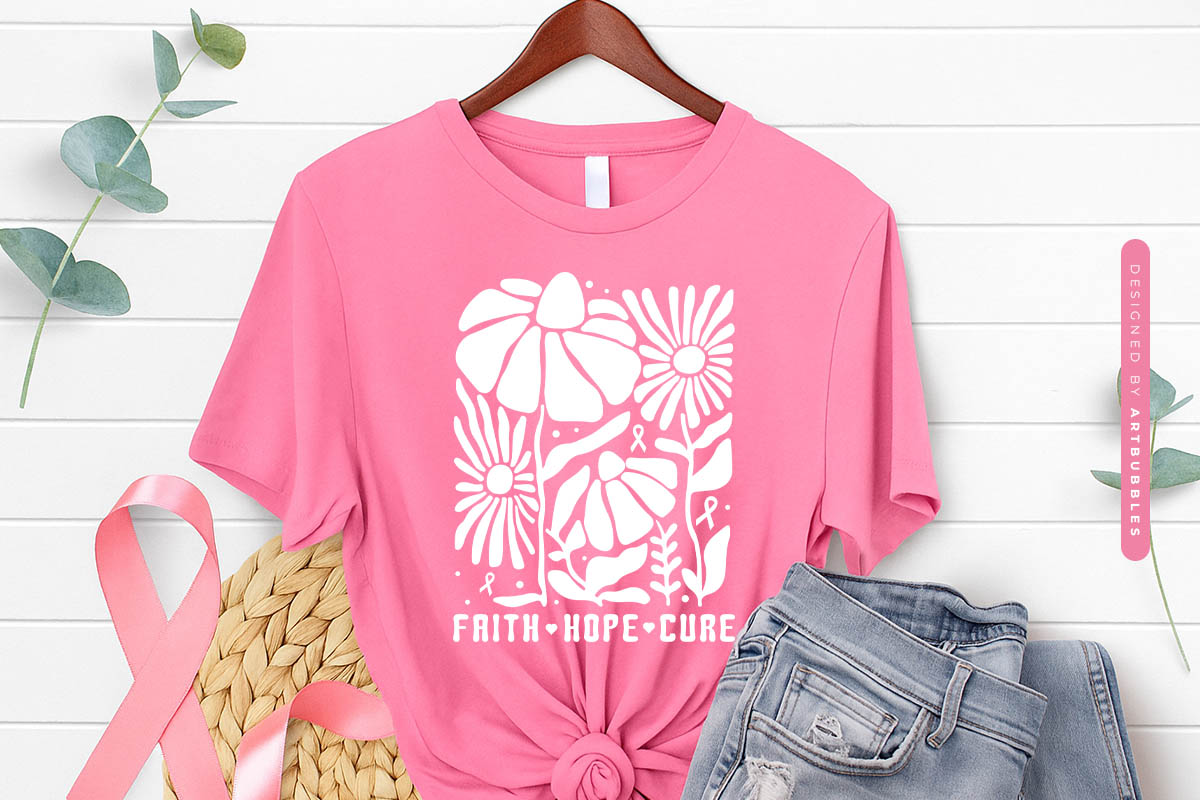 Faith Hope Cure - Retro Floral Breast Cancer SVG Shirt Mockup Image.jpg