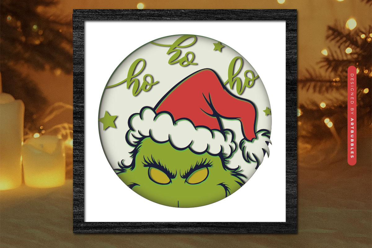 Grinch Christmas Layered Shadow Box SVG