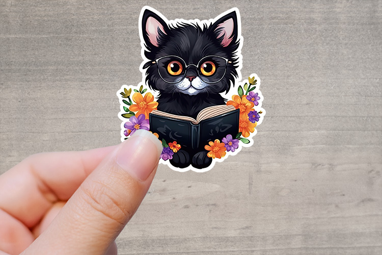 Cute Black Cat Reading Books Stickers Preview 02.jpg