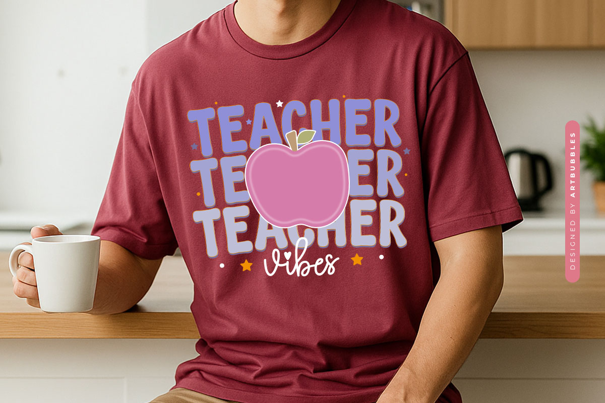 Retro Teacher Vibes Apple PNG Sublimation T-shirt Mockup Image.jpg
