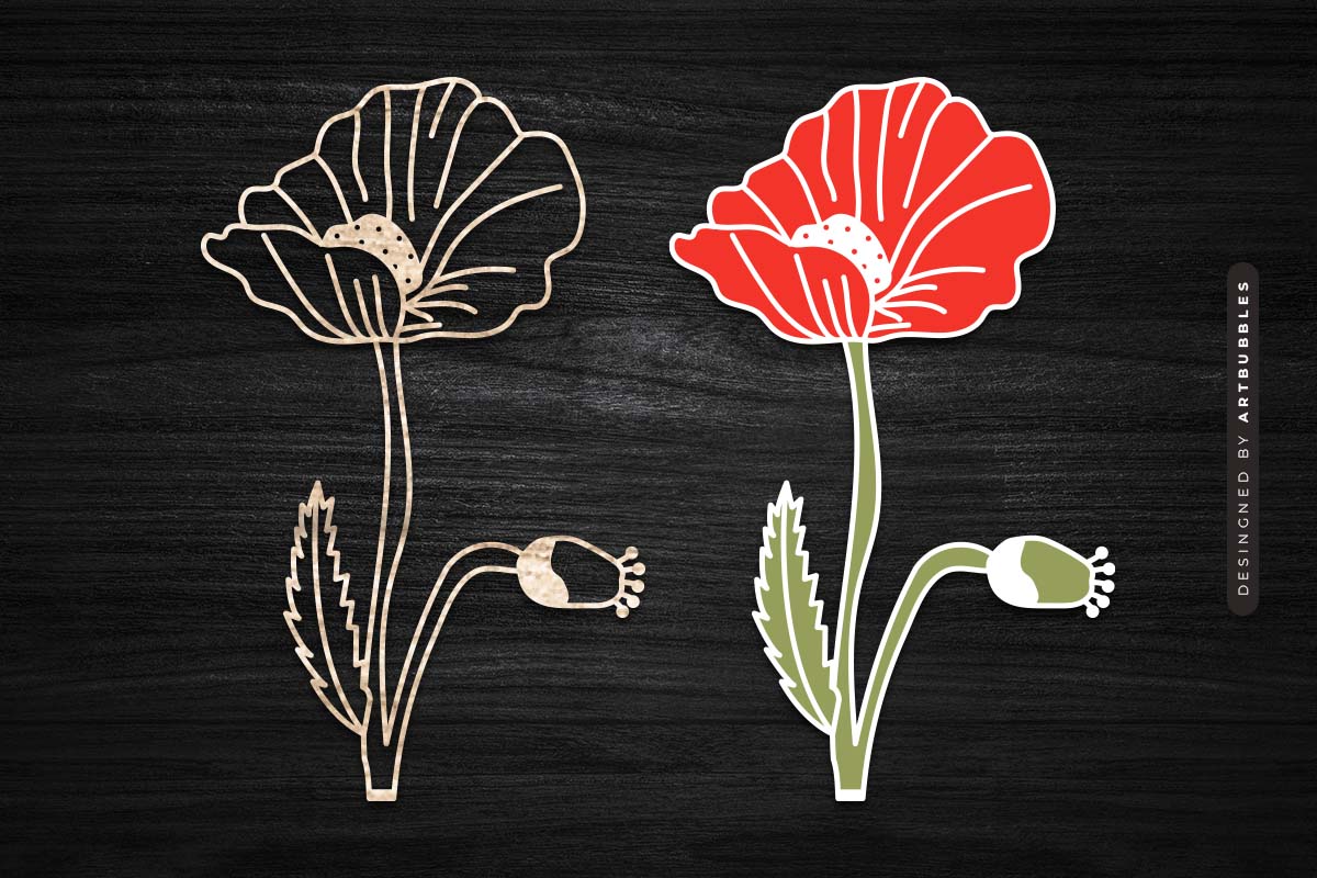Poppy Laser Cut Wild Flower SVG Vector
