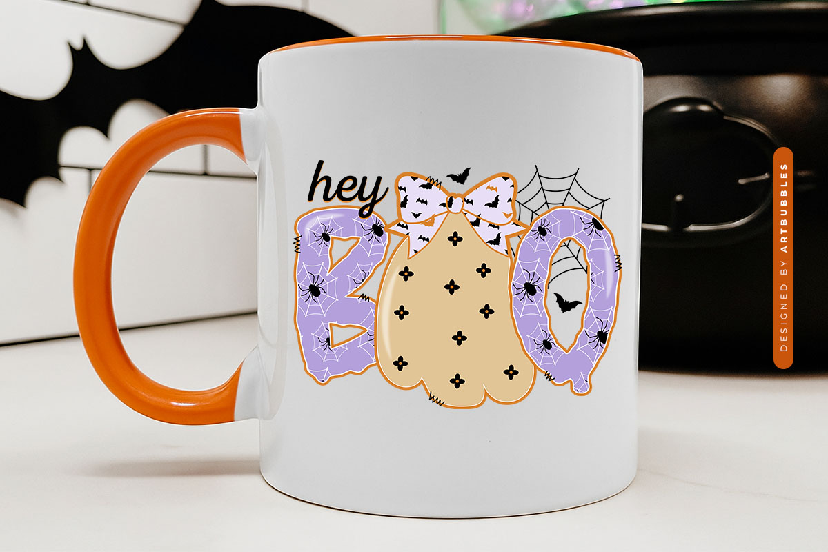 Hey Boo - Coquette Bow Halloween Sublimation Mug Mockup Image.jpg