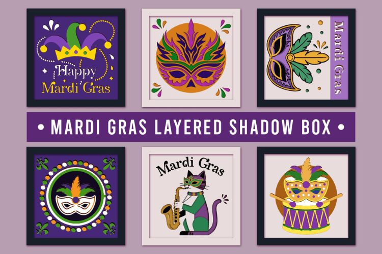 Mardi Gras Paper Cut Shadow Box SVG Bundle