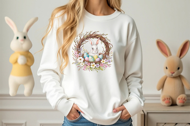 Easter Floral Bunny And Egg Wreath Clip Art Sweatshirt Mockup Image.jpg