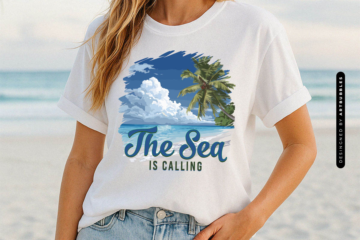 The Sea is Calling - Summer Sublimation Design Shirt Mockup Image.jpg