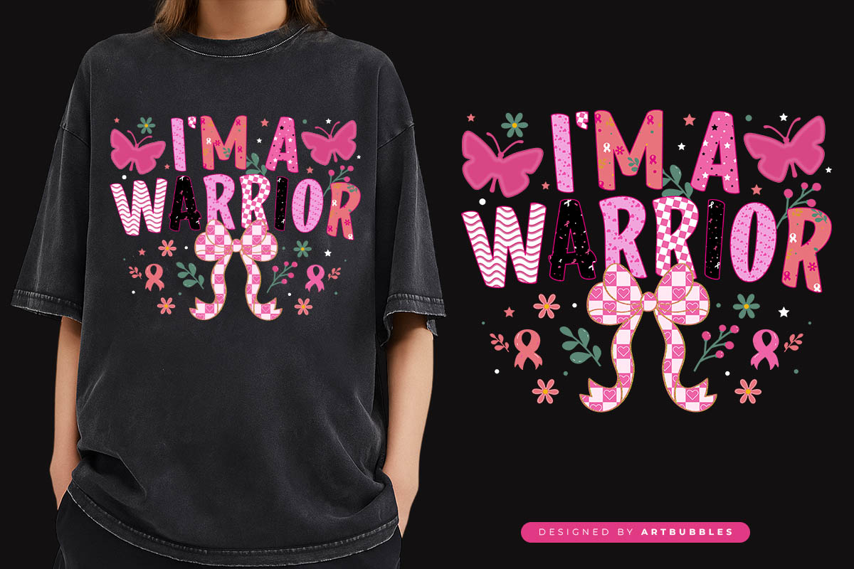 I'm a Warrior - Coquette Breast Cancer Sublimation Shirt Mockup Image.jpg