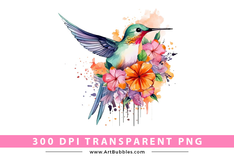 Watercolor Floral Hummingbird PNG Clipart