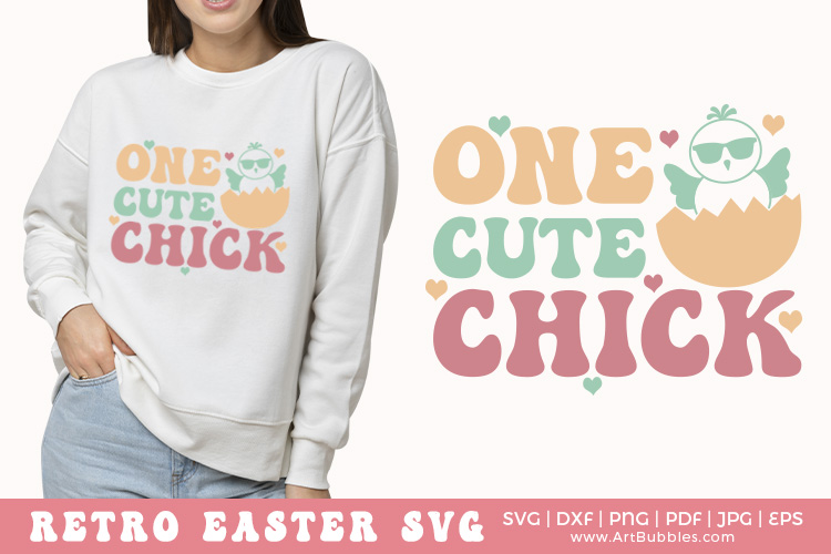 One Cute Chick, Easter SVG, Retro T Shirt Preview 01.jpg