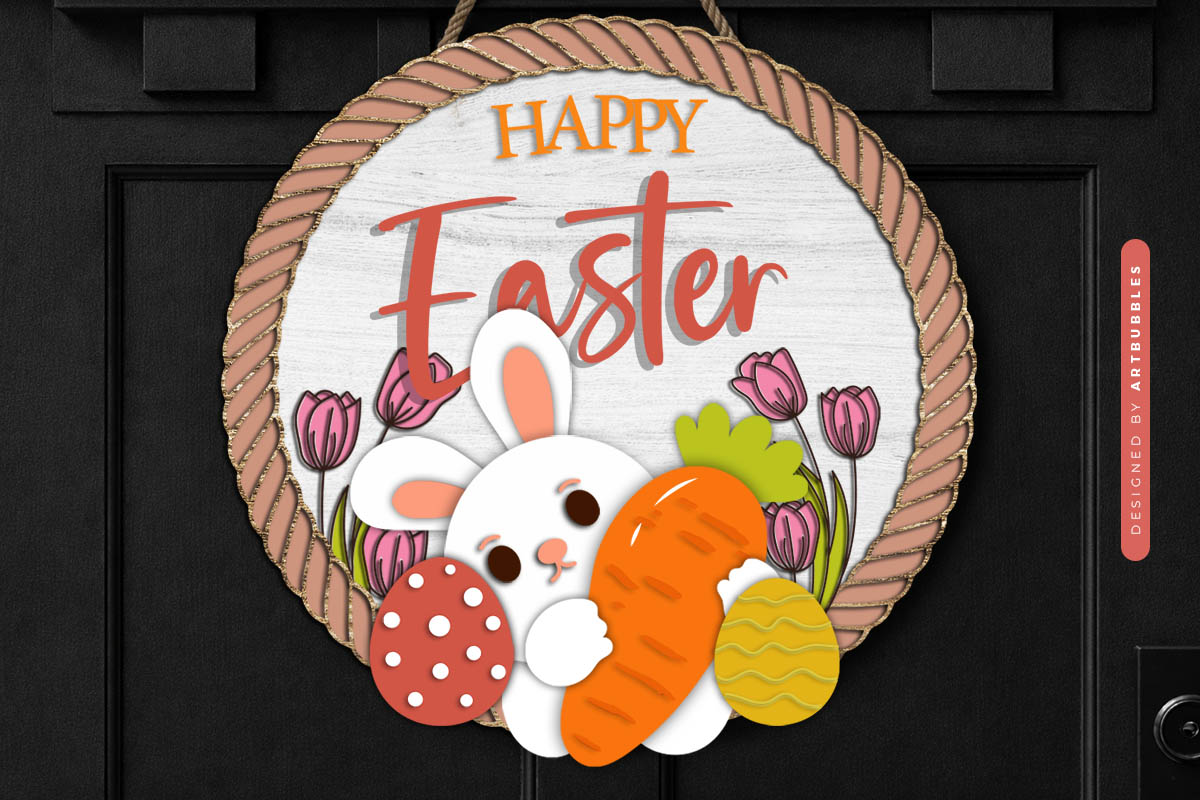 Happy Easter Round Door Hanger SVG