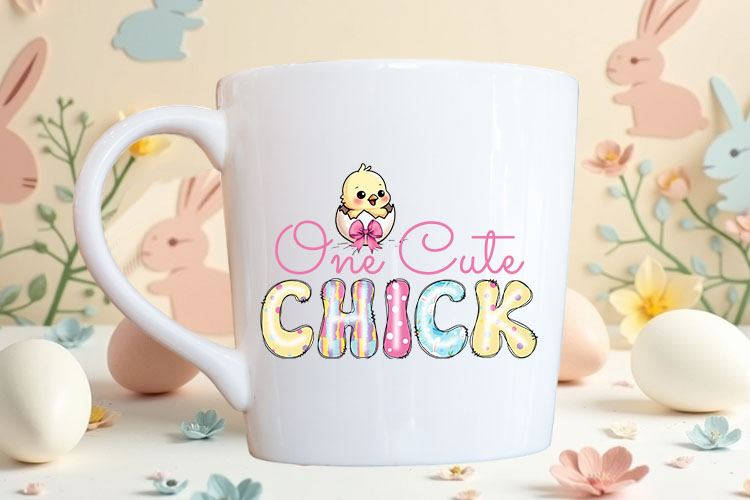 One Cute Chick - Easter Coquette Sublimation PNG Mug Mockup Image.jpg