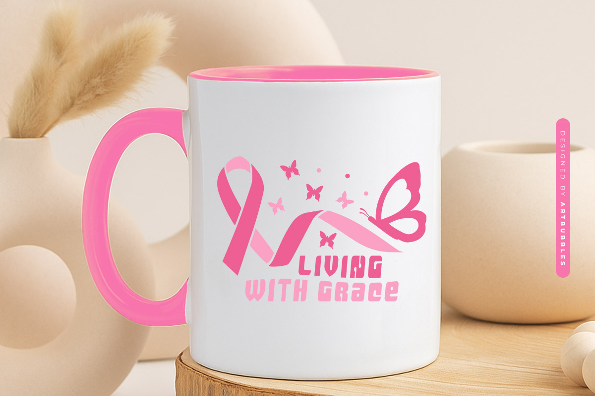 Living with Grace - Retro Breast Cancer SVG Design Mug Mockup Image.jpg