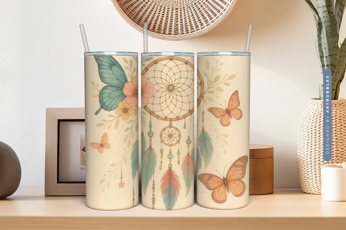 Boho Dreamcatcher Butterfly Tumbler Sublimation Image 2.jpg