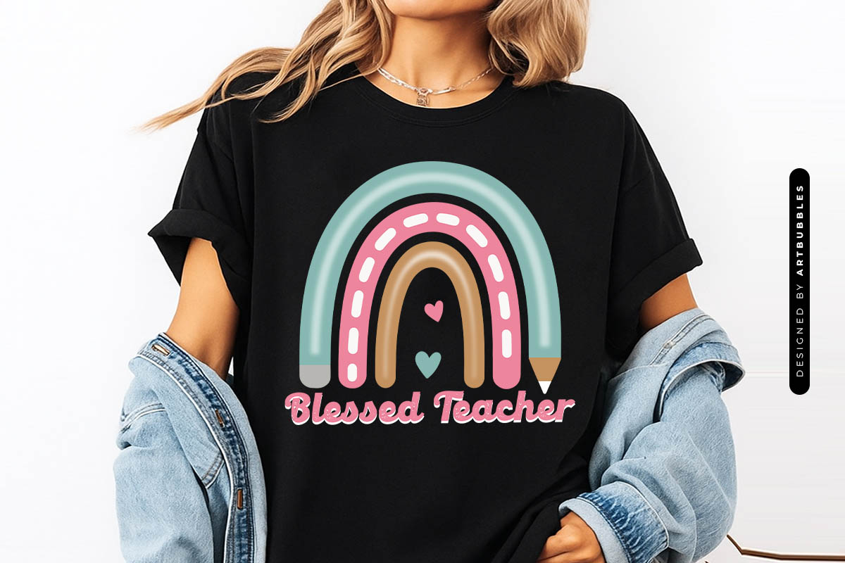 Retro Blessed Teacher Rainbow Sublimation Tshirt Mockup Image.jpg