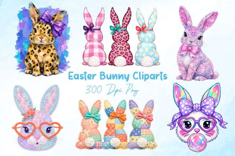 Preppy Patchwork Yarn Easter Bunny PNG Bundle