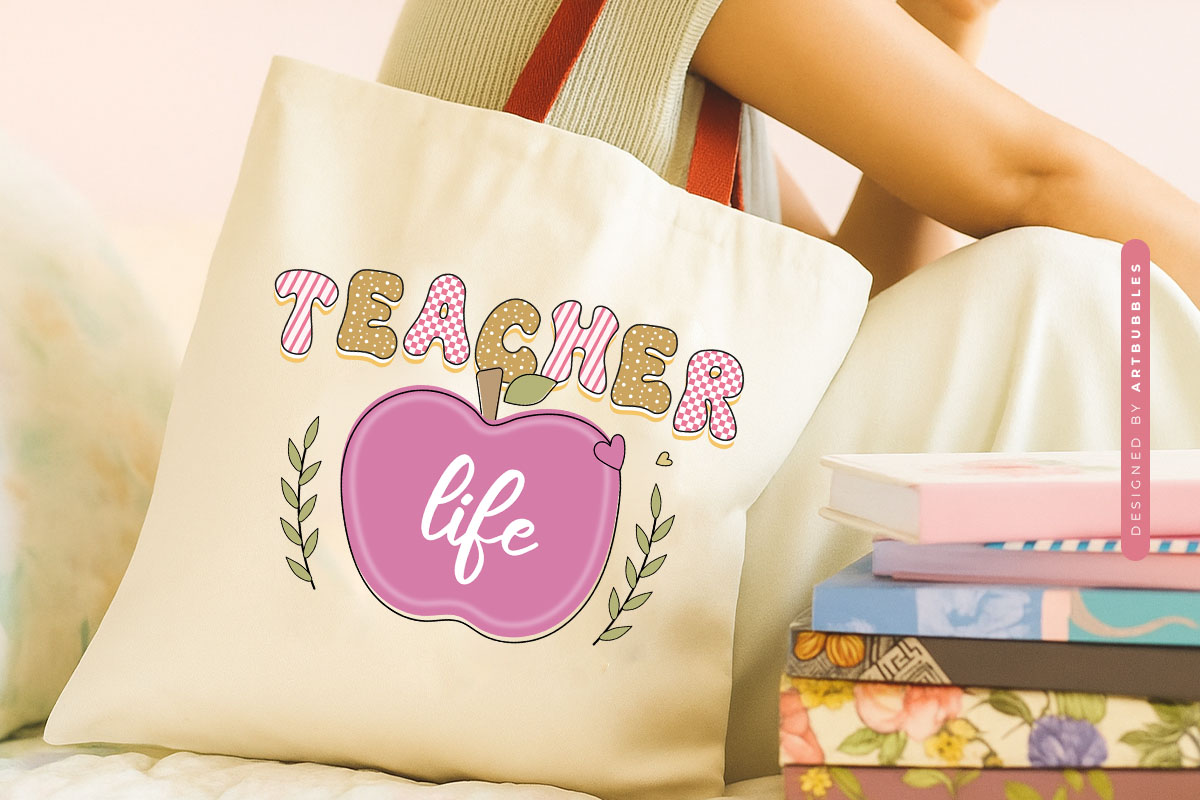 Retro Teacher Life Sublimation Print Tote bag Mockup Image.jpg