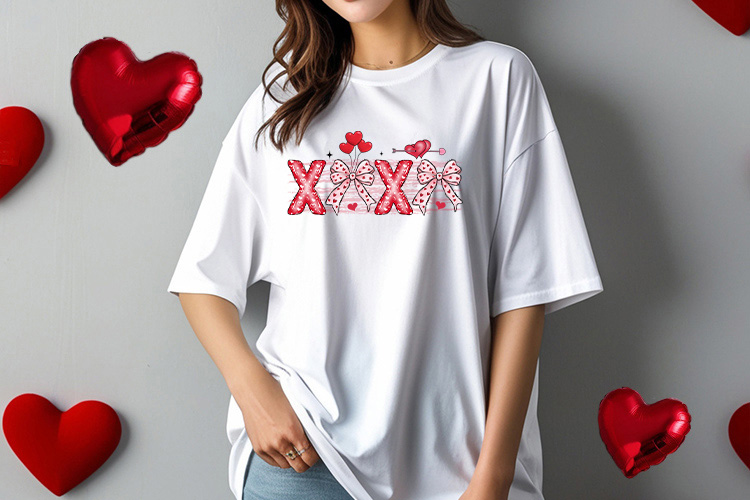 Xoxo Coquette Valentine's Day PNG Sublimation Tshirt Mockup Image.jpg