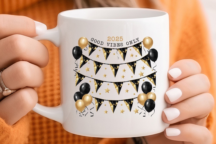 2025 Good Vibes Only - New Years PNG Sublimation Mug Mockup Image.jpg