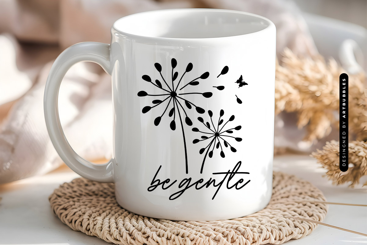 Be Gentle - Dandelion Line Art SVG Mug Mockup image.jpg