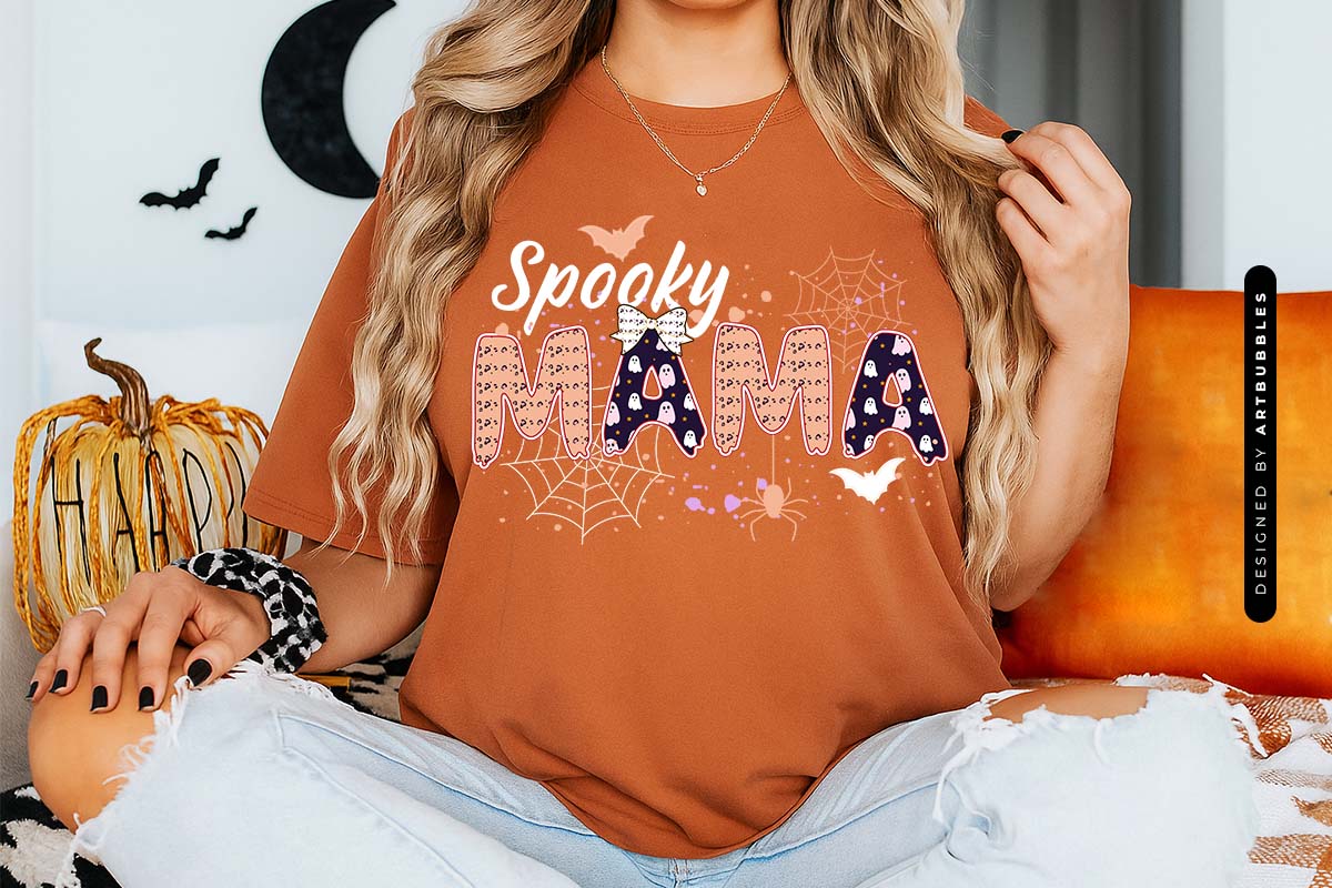 Spooky Mama - Halloween Sublimation Transfer Tshirt Mockup Image.jpg