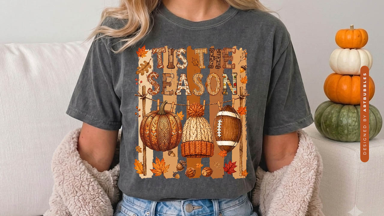 Tis the Season - Striped Fall PNG Sublimation Shirt Mockup Image.jpg