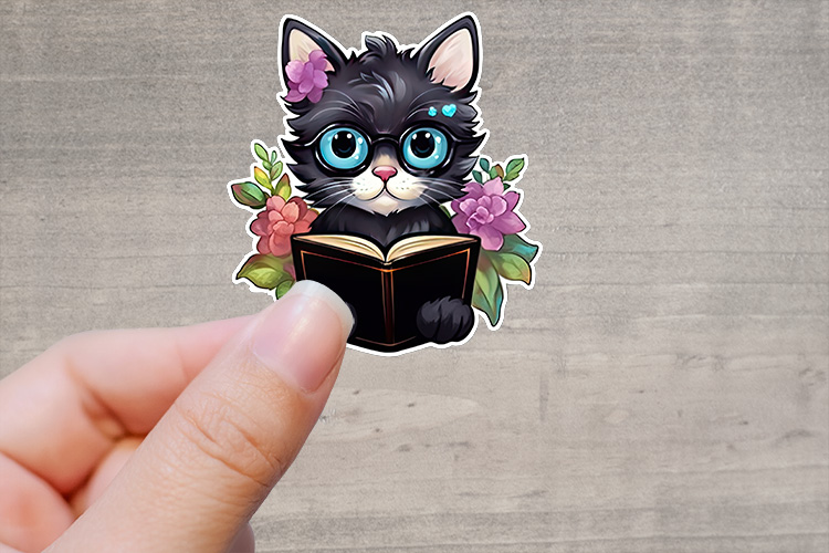 Cute Black Cat Reading Books Stickers Preview 02.jpg
