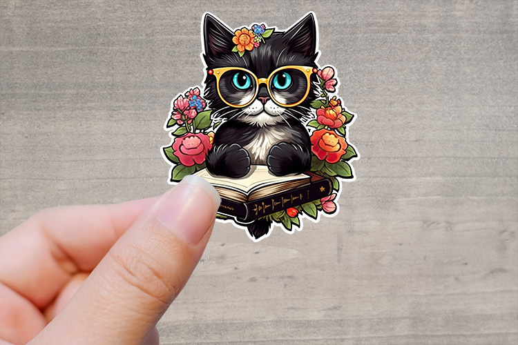 Cute Black Cat Reading Books Stickers Preview 02.jpg