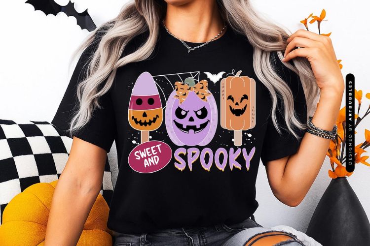Sweet and Spooky - Halloween Funny Sublimation T-shirt Mockup Image.jpg