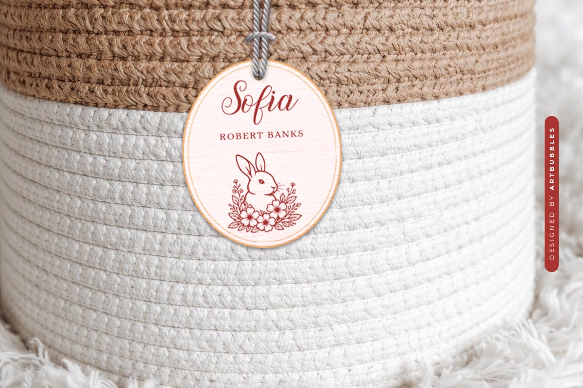 Floral Easter Bunny Basket Tag SVG