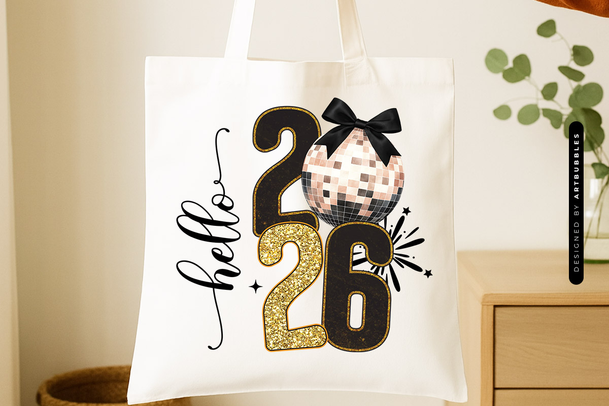 Hello 2026 - Coquette New Year Sublimation Tote bag Mockup Image.jpg