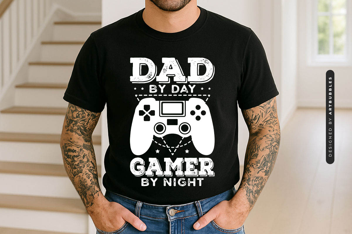 Dad By Day Gamer by Night - Fathers Day SVG Vector Tshirt Mockup Image.jpg