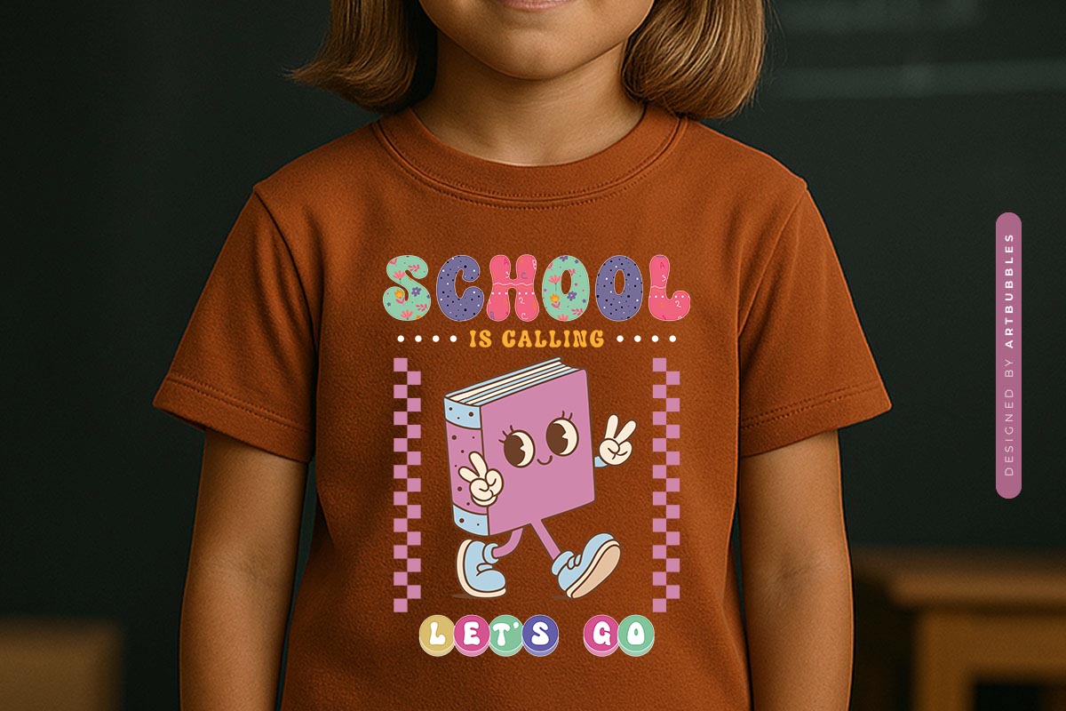School is Calling Let's Go - Retro Back to School PNG T-shirt Mockup Image.jpg