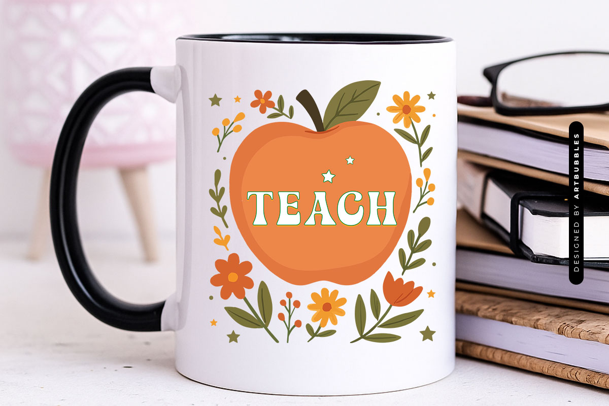 Teach - Retro Teacher Apple Sublimation PNG Mug Mockup Image.jpg