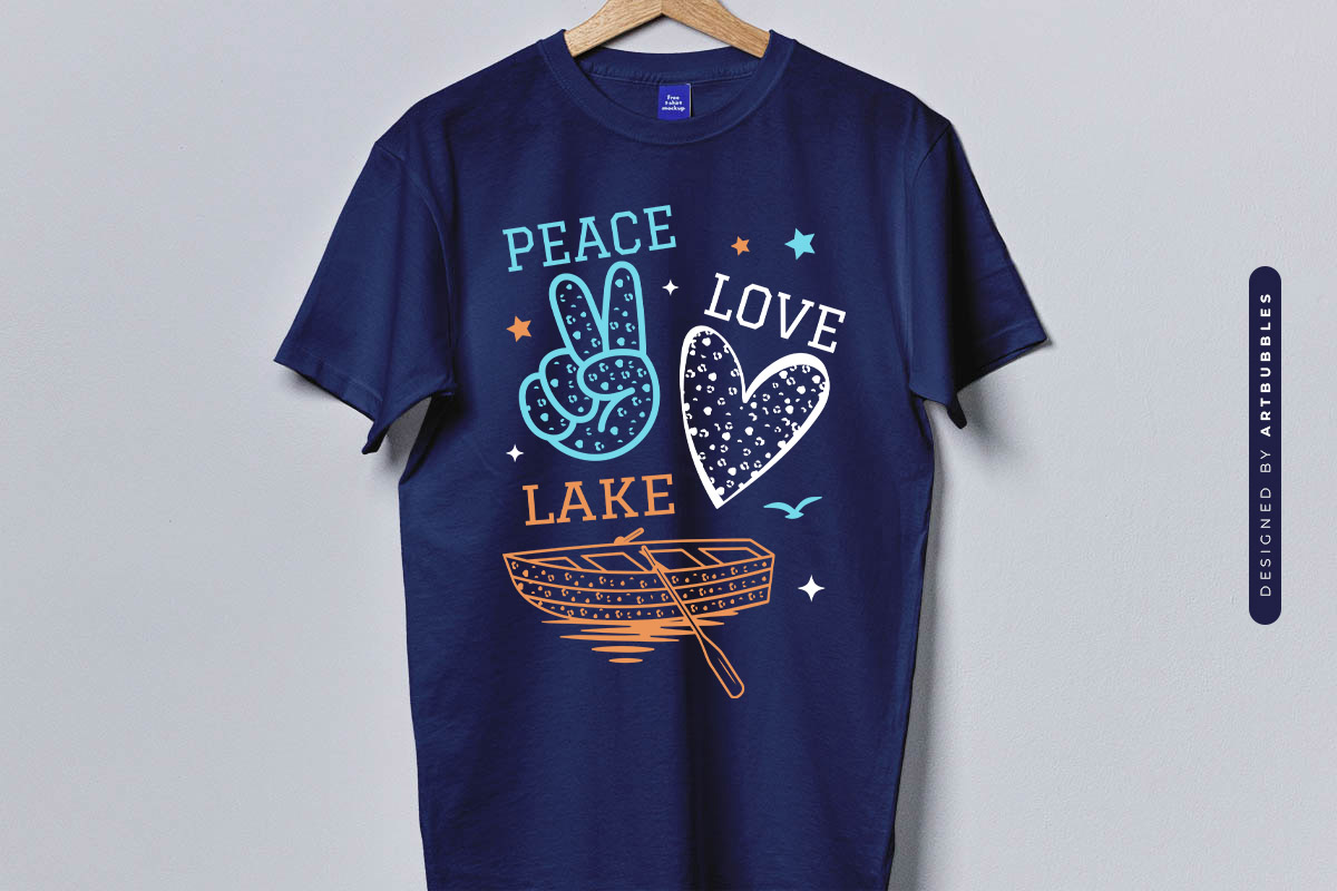 Peace Love Lake SVG Design Blue Shirt Mockup Image.jpg
