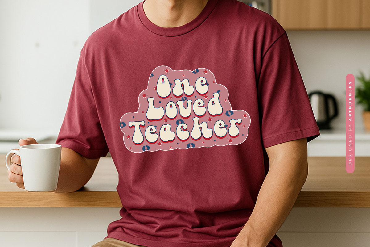 One Loved Teacher Retro Sublimation Print Tshirt Mockup Image.jpg