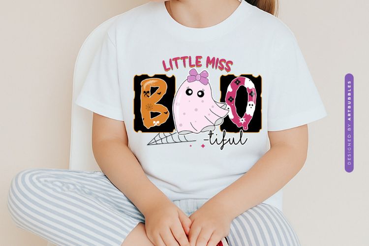 Little Miss Boo-tiful - Kids Halloween Sublimation Tshirt Mockup Image.jpg