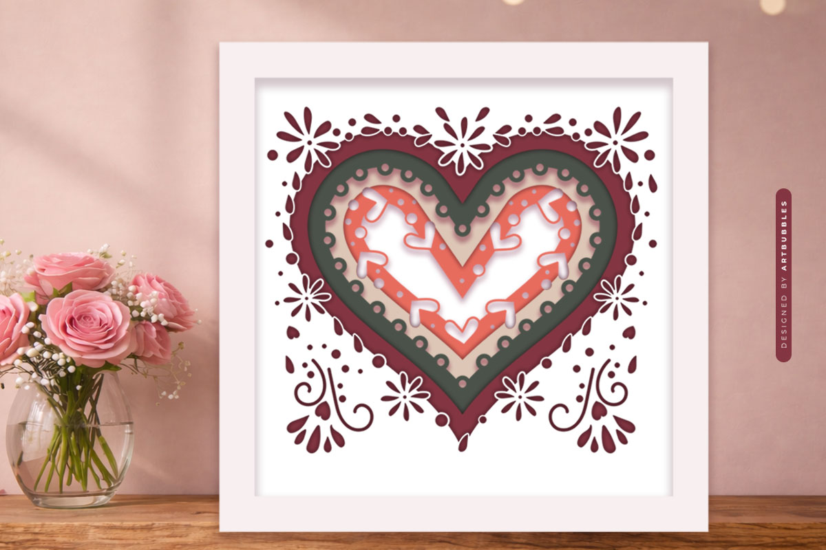 Layered Valentine Heart Shadow Box SVG