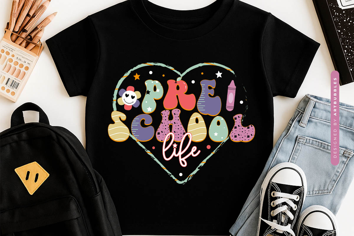 Preschool Life - Retro Back to School PNG Sublimation Tshirt Mockup Image.jpg