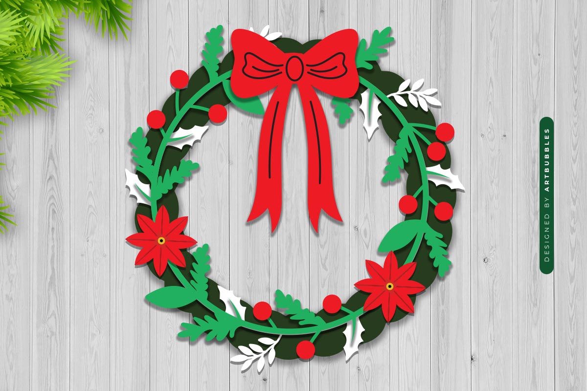 Christmas Layered Wreath Wall Hanger SVG File