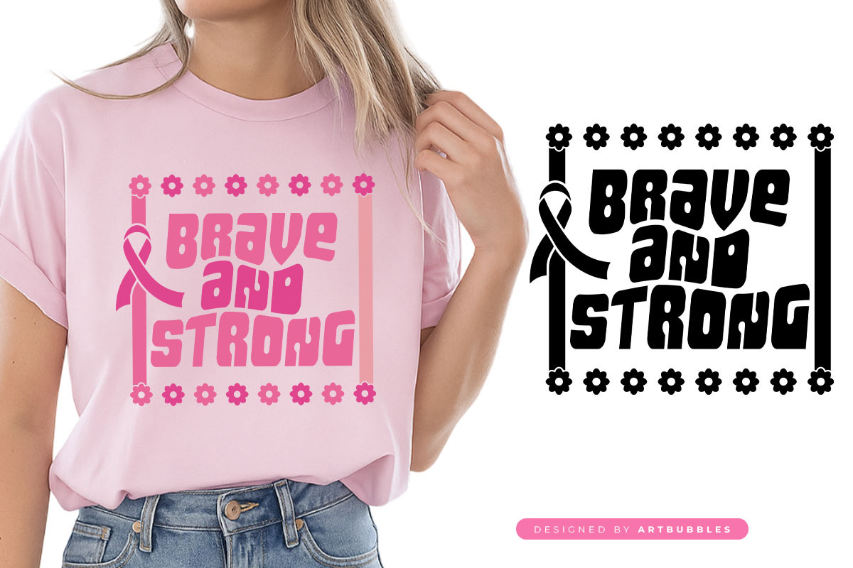 Brave and Strong - Floral Retro Breast Cancer SVG Image.jpg