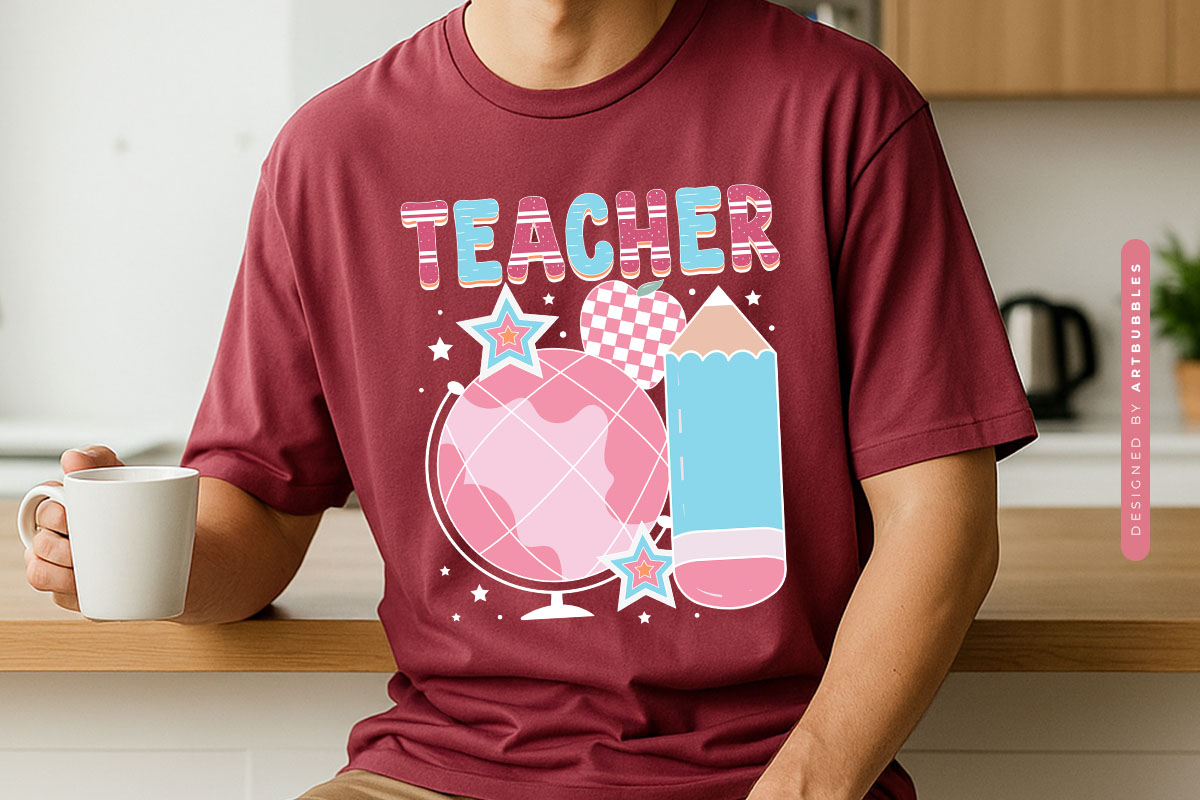Funny Retro Teacher Sublimation PNG Tshirt Mockup Image.jpg