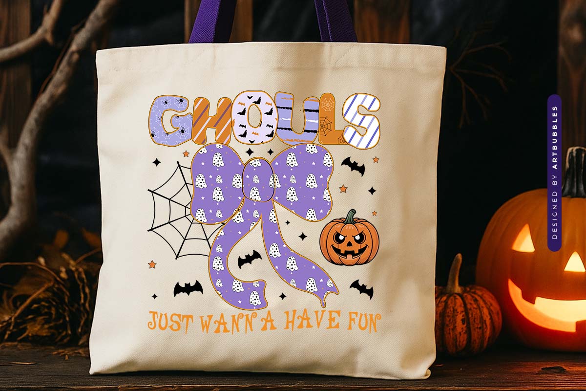 Ghouls Just Wanna Have Fun - Halloween Quote Sublimation Tote Bag Mockup Image.jpg