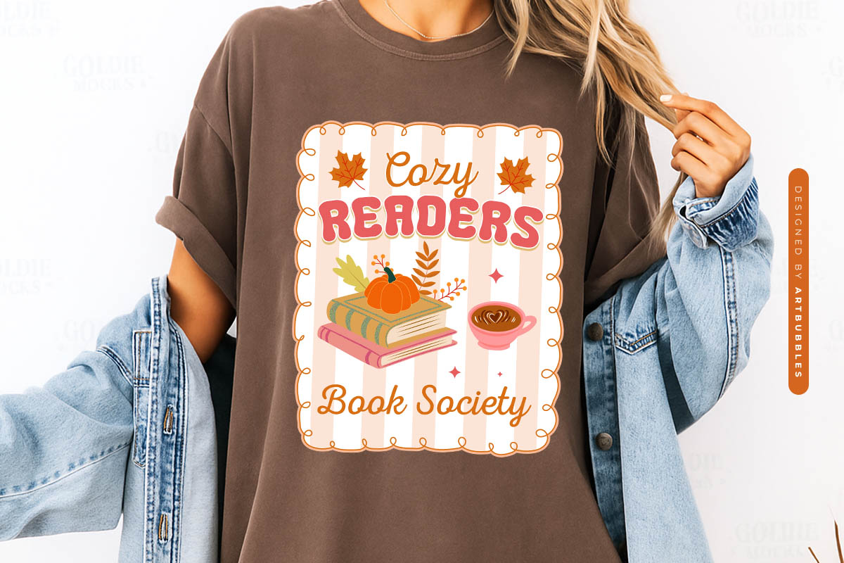 Cozy Readers Book Society - Preppy Fall PNG Sublimation Tshirt Mockup Image.jpg