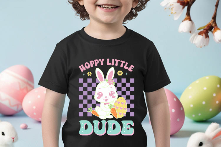 Hoppy Little Dude - Retro Easter Bunny Sublimation Tshirt Mockup Image.jpg