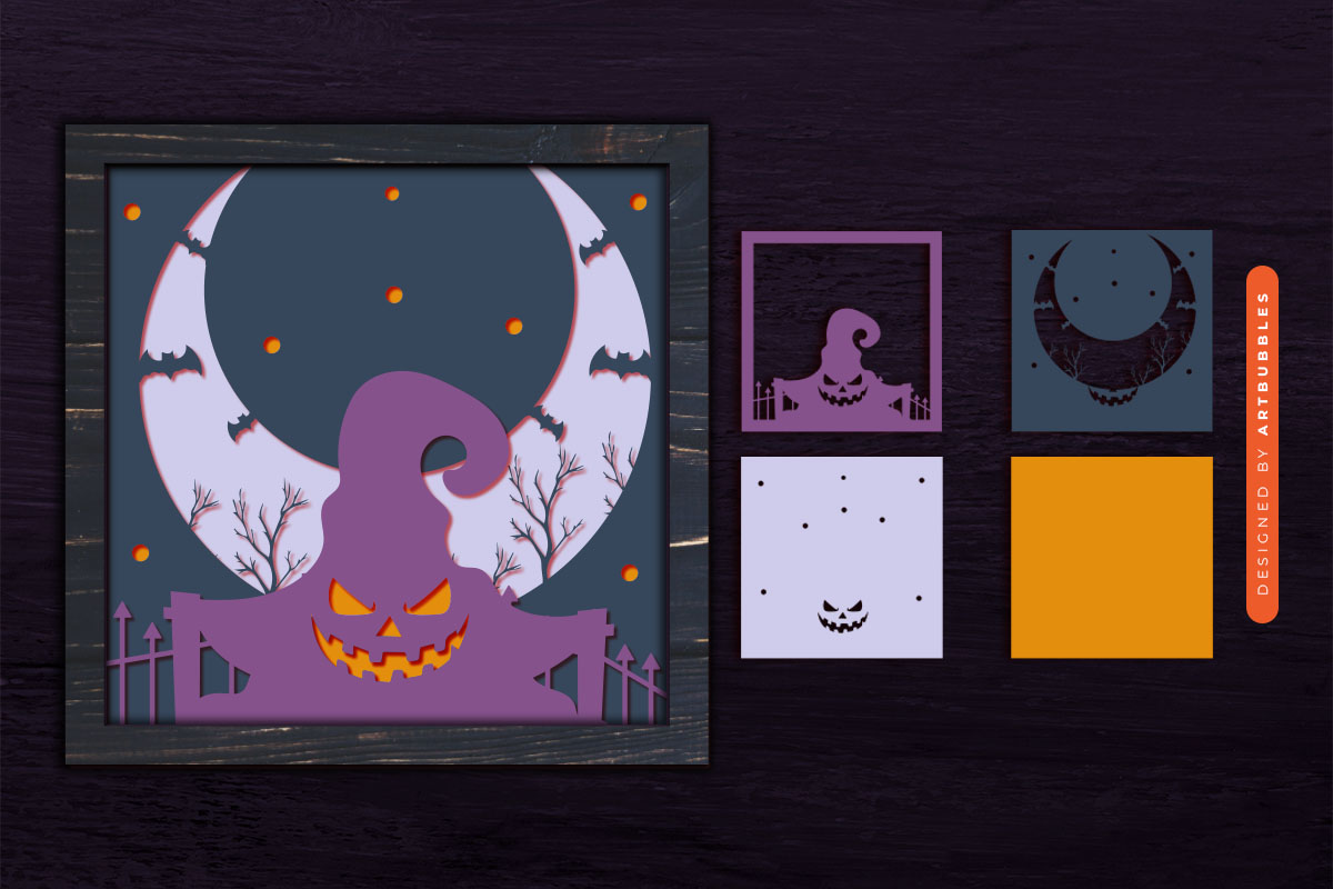 3D Halloween Witch Paper Cut Shadow Box SVG Image.jpg
