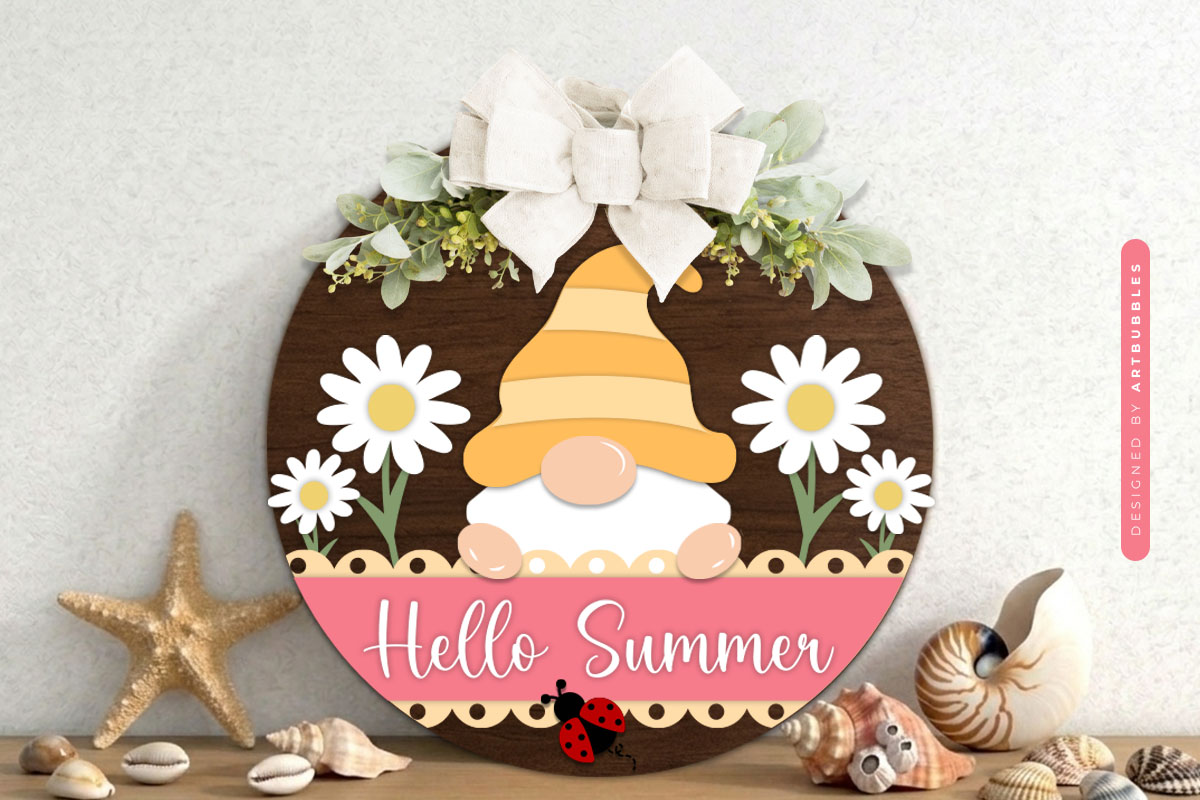 Floral Hello Summer Gnome Sign SVG