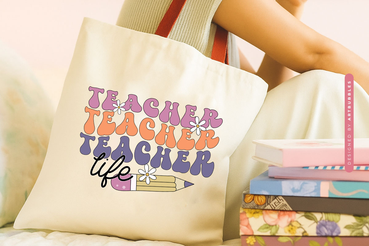 Teacher Life Retro Sublimation Design tote Bag Mockup Image.jpg