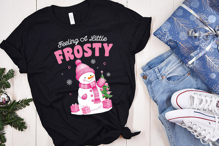 Feeling a Little Frosty - Pink Christmas PNG Sublimation Shirt Mockup Image.jpg
